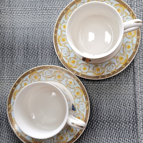 SET of 2 Flat Cup & Saucer Set Blue Butterfly by GRACE'S TEAWARE - Picture 3 of 9